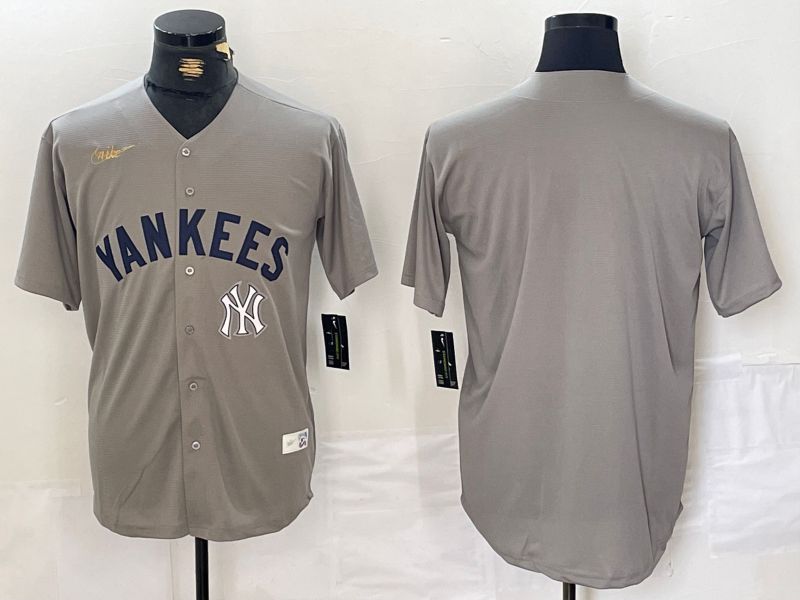 Men New York Yankees Blank Grey Throwback Nike Game 2024 MLB Jersey style 3